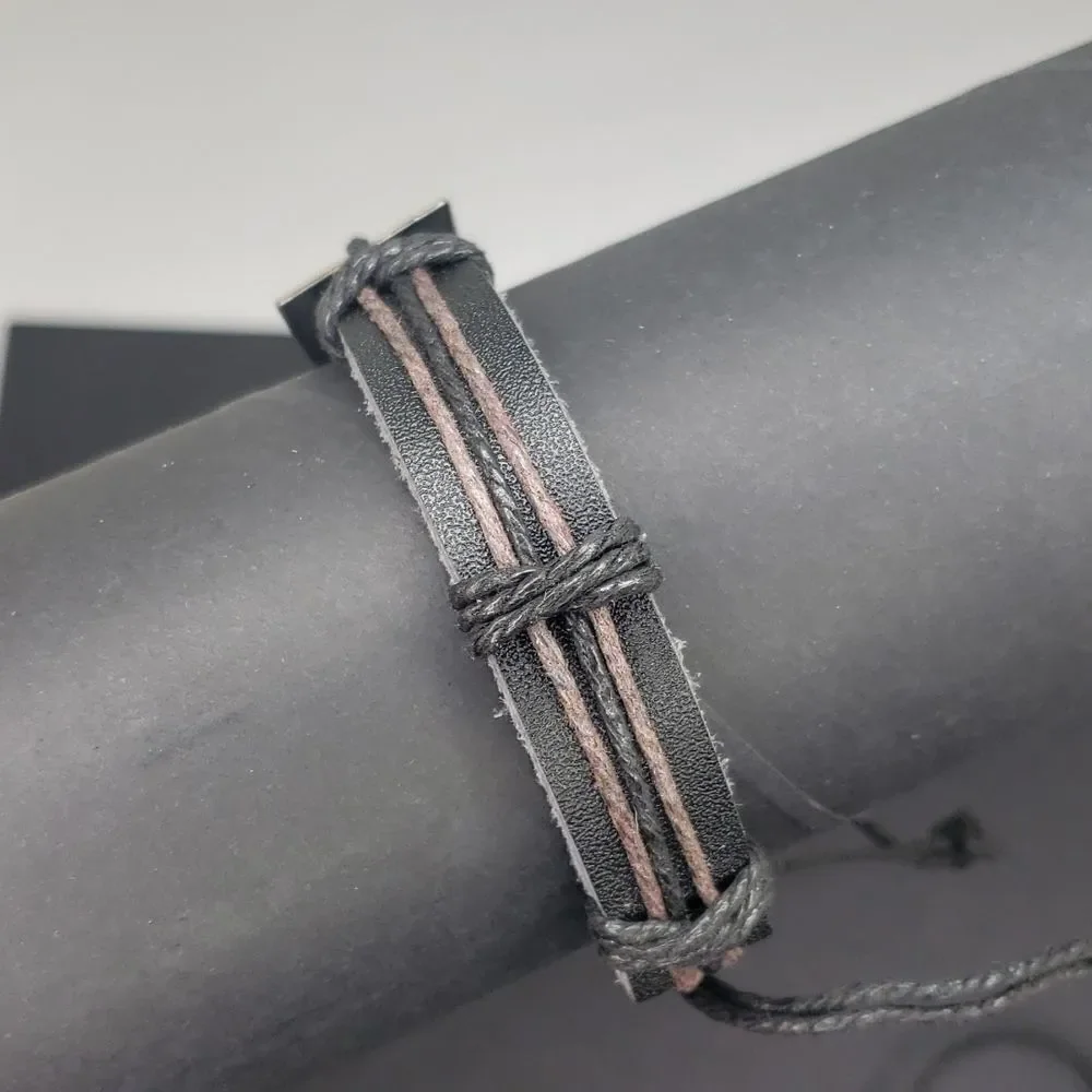 Medieval cross adjustable vegan leather bracelet